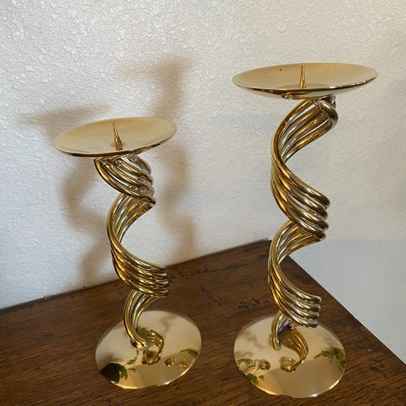 Brass Twisted Candleholders - Picture 2 of 6